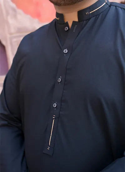 Black Blended Men Kurta Shalwar- Wash n Wear