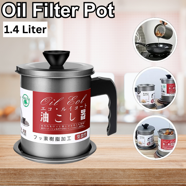 1.4L Strainer Oil Cooking Oil Filter Storage Oil Container Leakage Proof Oil Strainer