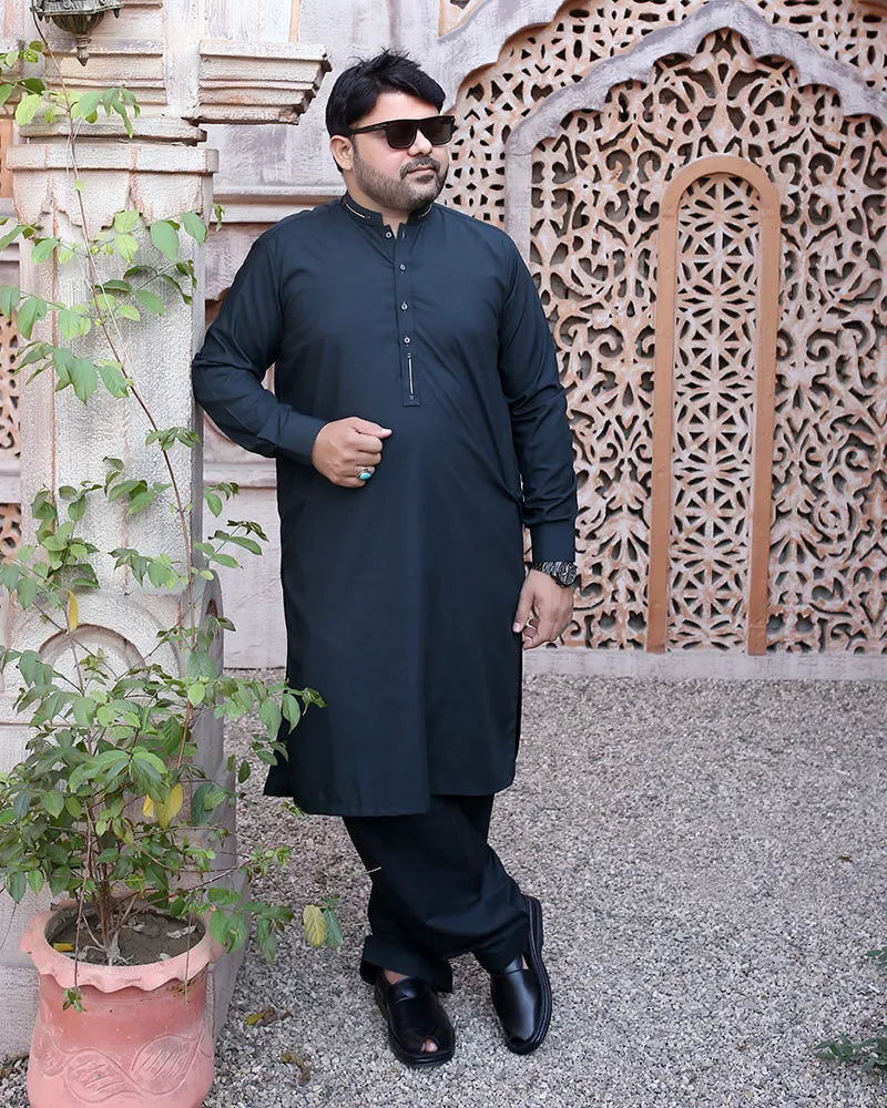 Black Blended Men Kurta Shalwar- Wash n Wear