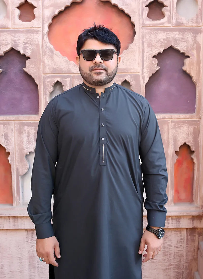 Black Blended Men Kurta Shalwar- Wash n Wear