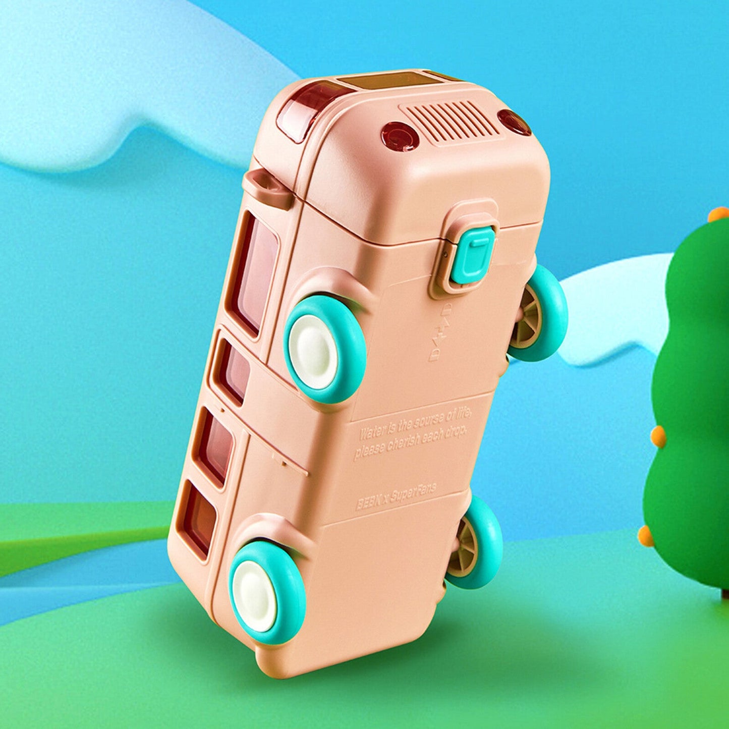 Bus Shape Water Bottle With Straw for Kids