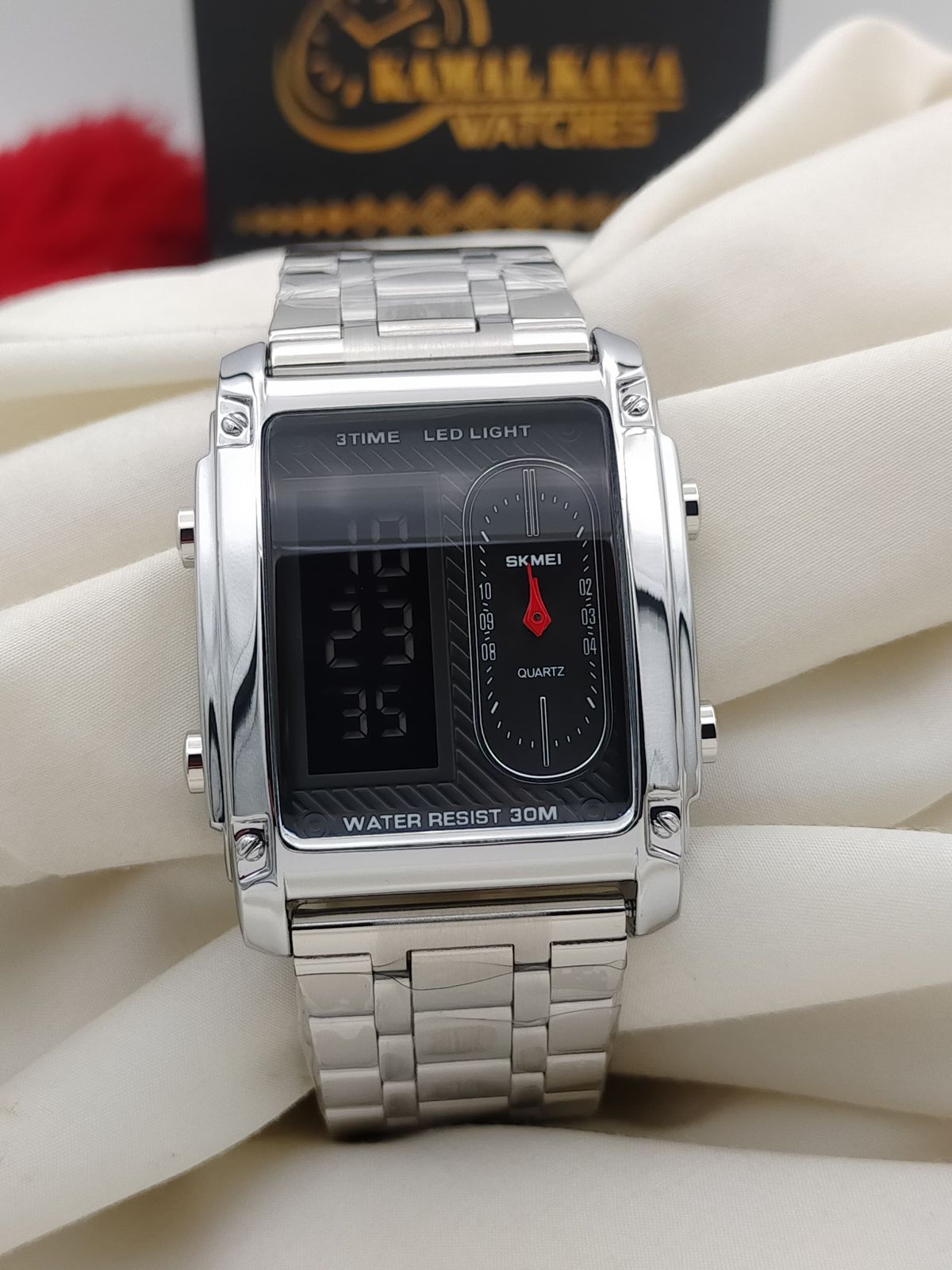 Luxury 3 Time Watch Fashion Quartz Digital Watch Chrono Led Light Electronic Watches