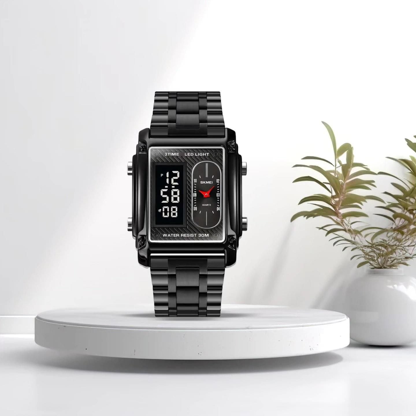 Luxury 3 Time Watch Fashion Quartz Digital Watch Chrono Led Light Electronic Watches