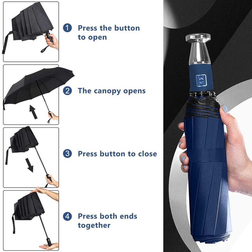 Automatic Open & Close 10 Ribs Windproof Folding Umbrella