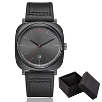 Fashion Square MAN Watch Quartz Wrist Watches Simple Leather Strap with Premium Box