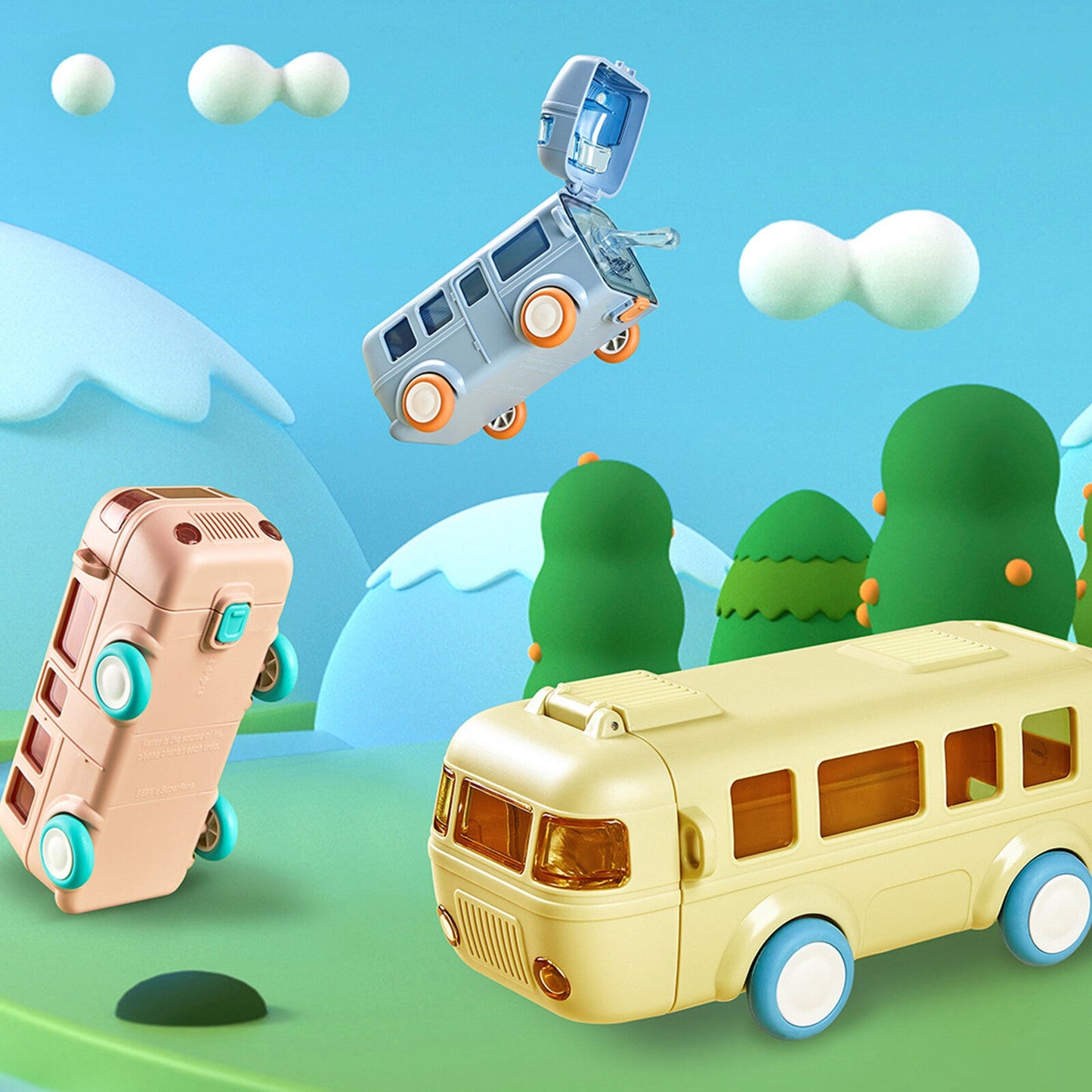 Bus Shape Water Bottle With Straw for Kids