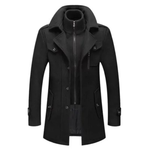 Winter Black Button Trench Coat For Men